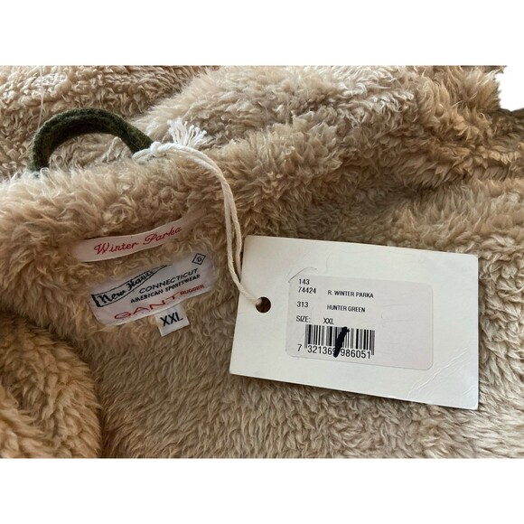 GANT Rugger Winter Parka Jacket XXL Hunter Green Wool Blend Faux Fur Hood - Picture 12 of 12